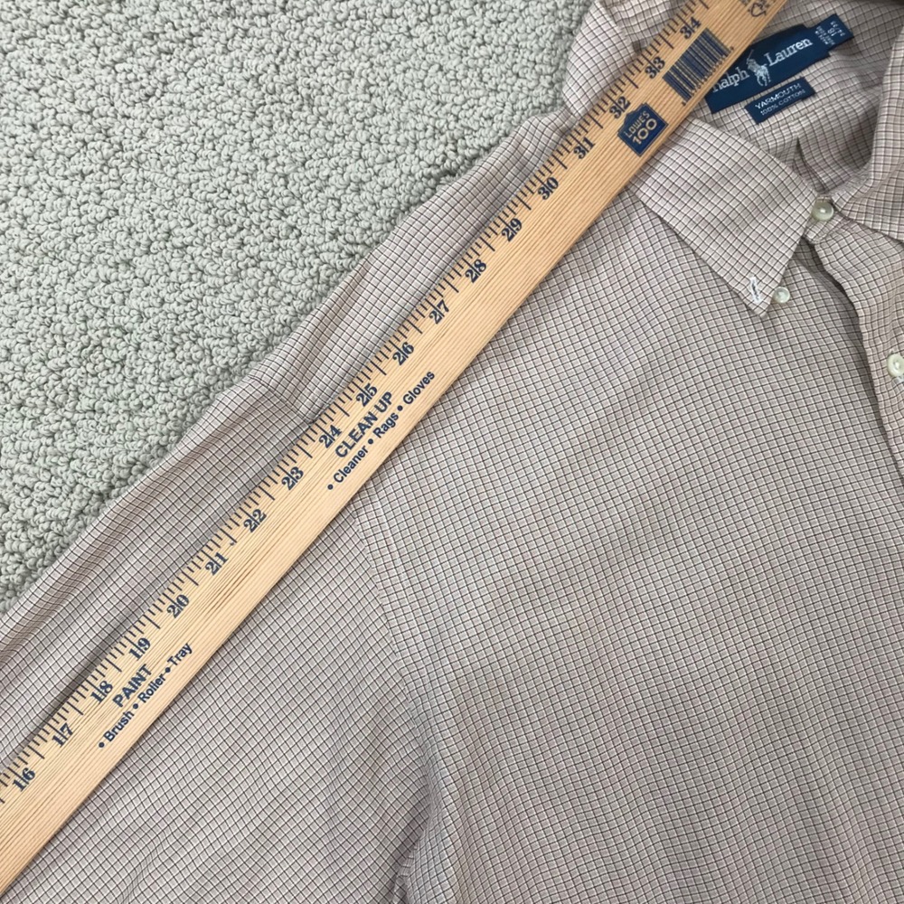 Ralph Lauren Yarmouth Mens 18 34/35 Tan Micro Check Cotton Button Down Shirt - Picture 7 of 7